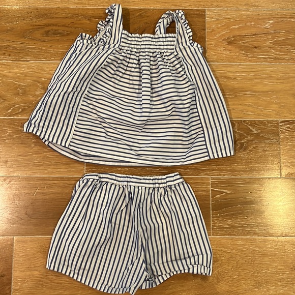 Victoria Beckham for Target white & blue striped ruffled top & short set. - Picture 2 of 3